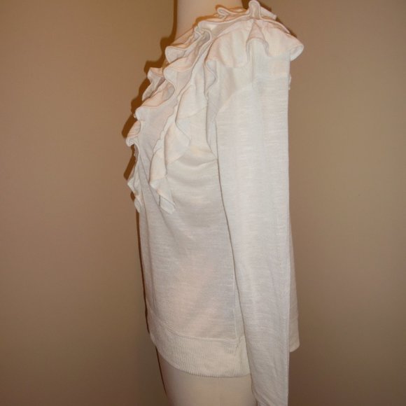 NWT Banana Republic White Ruffle Pull On Cotton Lightweight Sweater Top Small - Picture 5 of 8